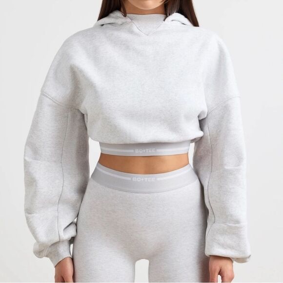 Bo & Tee light grey cropped hoodie - Picture 1 of 5
